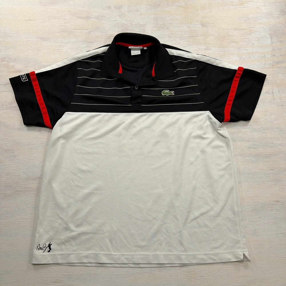 Lacoste Polo Shirt Andy Roddick Sport Size 7 Colorblock Striped Black White Men